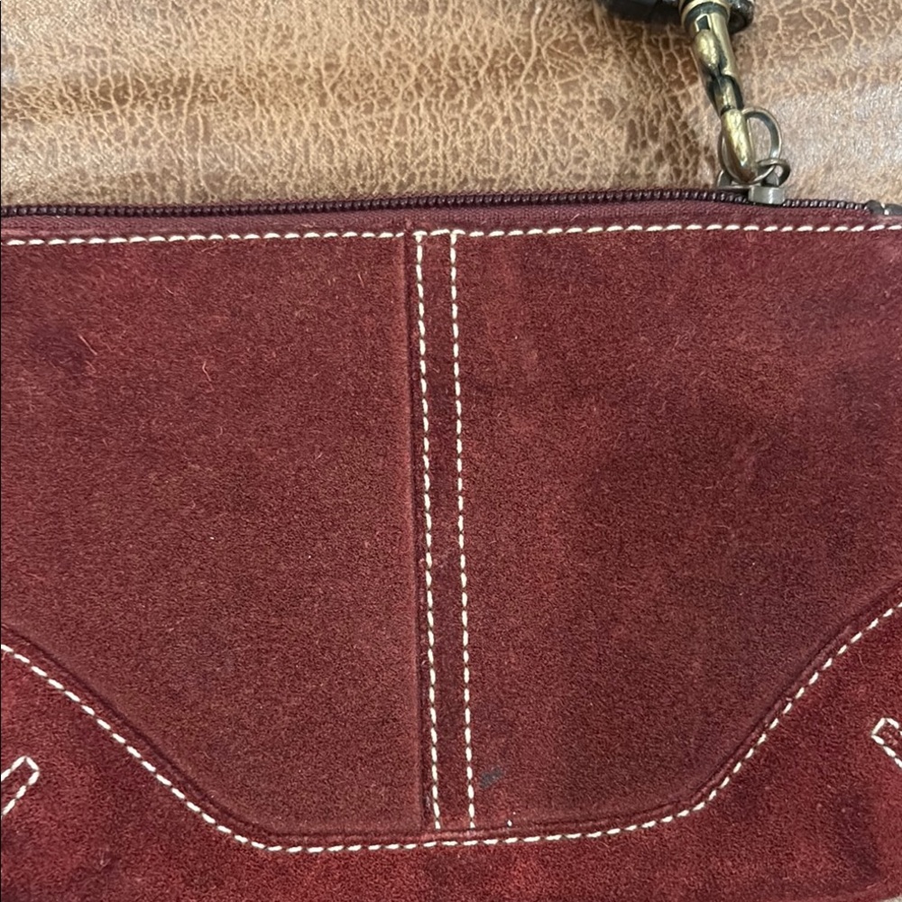 Coach Burgundy/Brown Velvet Wristlet with Gold Hardware - Picture 2 of 4